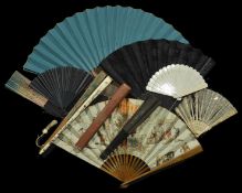 A quantity of 19th and 20th century fans including some with sequins, others with printed paper