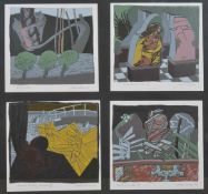 Alan Comf. A set of four framed coloured prints. Signed and dated 84. Each 20 x 20 cm. Condition: