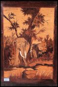 An early - mid 20th century specimen wood framed pictorial of a jungle wildlife scene,