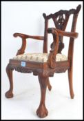 A good Chippendale style mahogany childs / dolls / apprentice piece style carved arm dining chair -