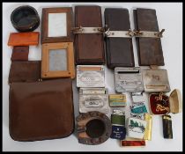 A dealers lot to include 3 wooden tie presses,  nice leather wallet,
