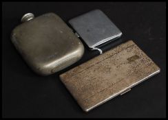 An enamel set silver plate cigarette case together with another large silver plate cigarette case