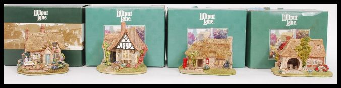 LILLIPUT LANE: A collection of 4x green boxed Lilliput Lane ceramic cottages - 794 Penny's Post,