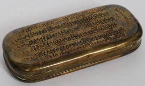 A Georgian period Dutch almanac tobacco box, circa 1787.