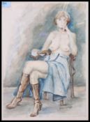 AR Humphries ( 20th century ) A 1950's watercolour painting of a seated part nude lady.