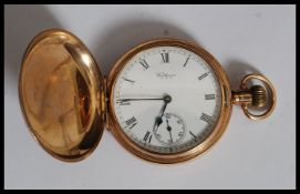 Av Beautiful Waltham 9ct gold full hunter pocket watch. Ceramic dial with fabulous movement.