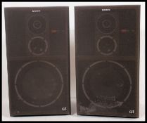 A pair of retro Sony G1 wooden cased speakers having removable covers