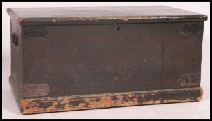 A Victorian painted pine blanket box chest with hinged top and plinth base 37x79x32cm