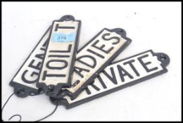 A collection of 4x Victorian style 20th century hand painted signs, in cast iron.