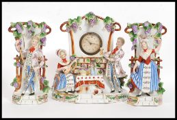 A 20th century Dresden style continental ceramic clock and garniture set.