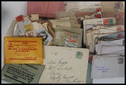 Vintage wooden filing box with quantity of old stamps and stamped Victorian to George V British