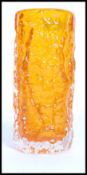 A 20th century Whitefriars style tangerine orange bark effect glass vase, with pontil mark to base.