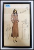 A 1930's - 1950's free drawn fashion plate of a winter fur collar coat inscribed Nanteau - Sport En