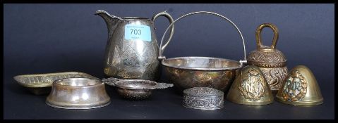 A collection of metalwares to include 2x RAF brass shell tops, white metal box,