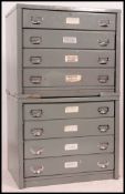 An Industrial metal 20th century twin section filing cabinet.