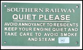A hand painted antique style ' Quiet ' railway sign,