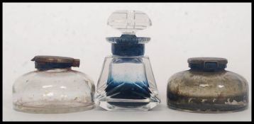 A collection of 3x vintage glass ink wells - one pair,