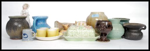 A collection of mixed ceramics to include studio pottery - Disley, Melba Ware, butter dishes.