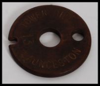 British Rail Tyers Single Line Fibre Tablet TOWER HILL - LAUNCESTON No 13.