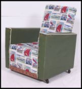 A fabulous retro vintage vinyl upholstered childs arm chair, of angular construction.