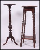 2x 20th century plant stands, one on squared legs the other on column supports.