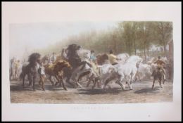 Bonheur, Rosa; Victorian coloured engraving of typical horse fair / parade. Framed (not glazed).