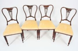 4 Victorian rosewood, mahogany and marquetry inlaid dining chairs.