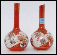 A pair of 19th century Japanese ceramic solifleur vases ( one af) Each with fine handpainted