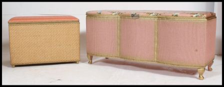 A mid century vintage Ottoman  blanket box in the manner of Lloyd Loom together with another.