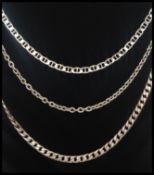 3 long chunky linked 20th century silver 925 necklace chains. 45 / 46 & 50cms long respectively,.