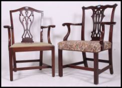 Two early 19th century Georgian Chippendale revival dining chairs.