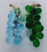 A pair of Murano art glass / studio glass grapes, blue and green frosted and clear grapes,