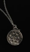 A ladies modernist silver and CZ pendant necklace set on a silver chain. Total weight 7.0g.