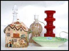 A Beswick cabbage dish together with a retro art glass vase, Murano tutti Frutti style table lamp,