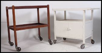 A retro 1970's painted two tone formica serving butlers trolley together with another large tea