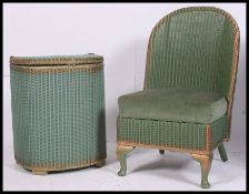 A vintage mid century Lloyd Loom style  laundry basket together with a matching bedroom nursing