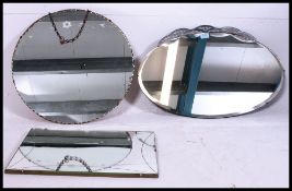 3 1930's Art Deco frameless bevelled edge mirrors.