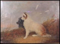 J Langlois ( Born 1800 ) A framed oil on canvas painting of terriers Overlooking Sea / A Black And