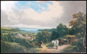 A large oil on canvas painting style print of a Gainsborough type English school scene being set
