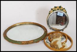 A vintage 1940's ladies easel barbola mirror together with an Art Nouveau wall mirror and another