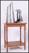 An early 20th cenutry oak barleytwist side - lamp  table together with a chrome coal scuttle and a