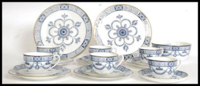 A Victorian Wedgwood blue and white tea service having gilt edging,