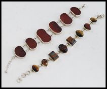 A  ladies silver 925  tigers eye agate set contemporary scandinavian style  bracelet together with