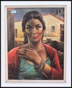 A JH Lynch print - 3/4 study of a lady dating to the mid century being set within original white