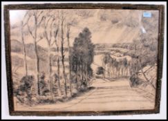 After Alastair Michie (1921-2008) Pen and ink drawing of a country road scene being signed and