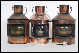 A collection of 3x contemporary ship style hanging lanterns - each marked for Port,