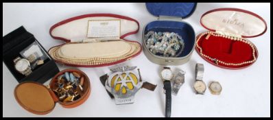 A small collection of costume jewellery to include gents watches, faux pearl necklaces,