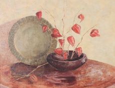 A pair of 1970's retro still life oil paintings by TMC 1979.