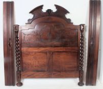 19th century carved barley twist column double bed.