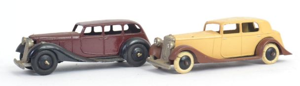 DINKY: 2x early Dinky diecast model cars - 30D Vauxhall saloon in maroon and black,